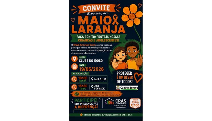 Campo Bonito - Governo Municipal convida toda a comunidade para participar da programação especial do Maio Laranja